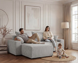 Designer Ecksofa Rino in Cord mit Schlaffunktion & Stauraum – Hellgrau – Rechts