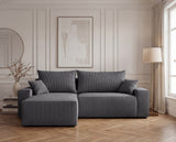 Designer Ecksofa Rino in Cord mit Schlaffunktion & Stauraum – Grau – Rechts