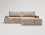 Designer Ecksofa Nemo in Stoff mit Schlaffunktion & Stauraum – Sand – Rechts