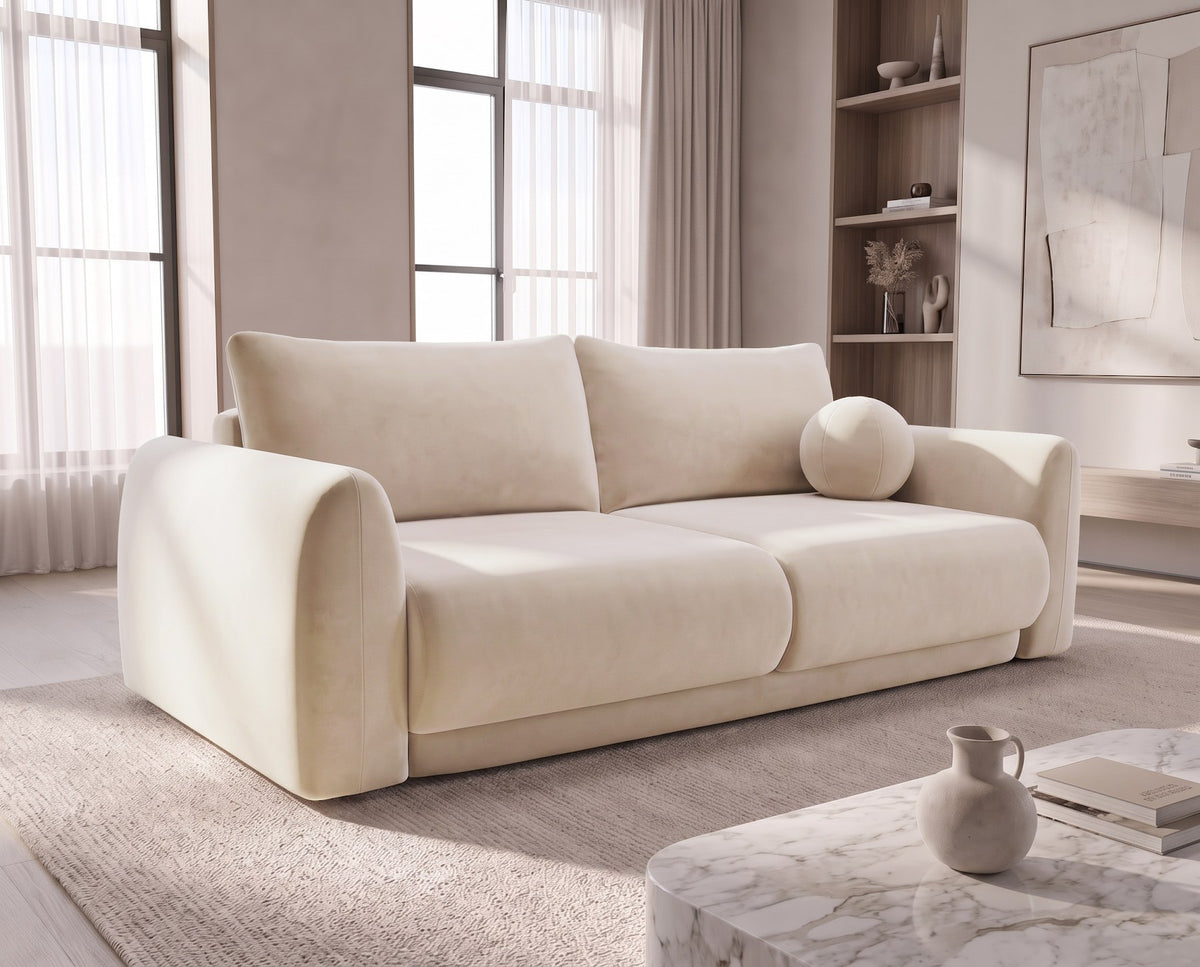 Designer 3 Sitzer Sofa Nora in Samt mit Schlaffunktion & Stauraum – Beige