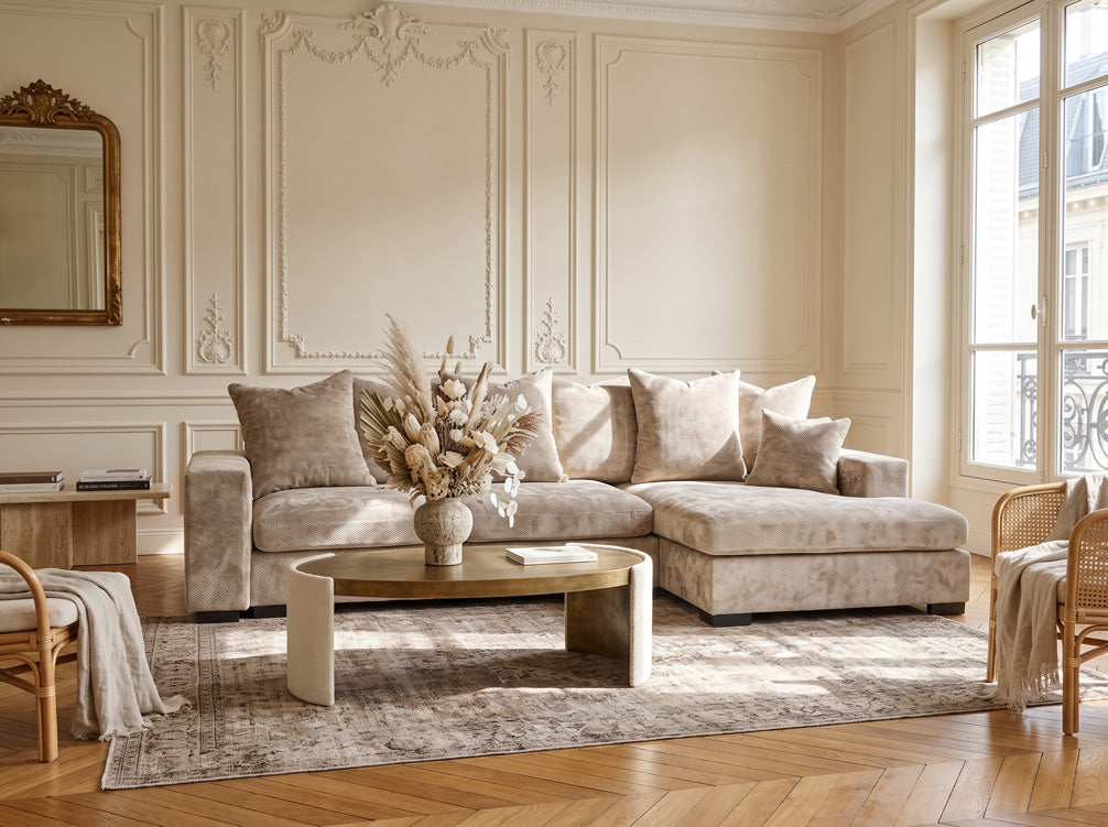 Designer Sofa Selena L mit Schlaffunktion in Strukturstoff