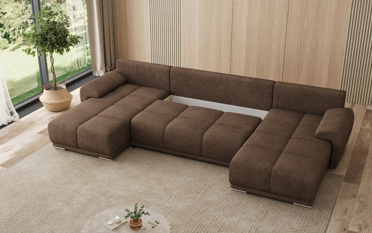 Designer Sofa Leni U mit Schlaf- und Klappfunktion in Stoff