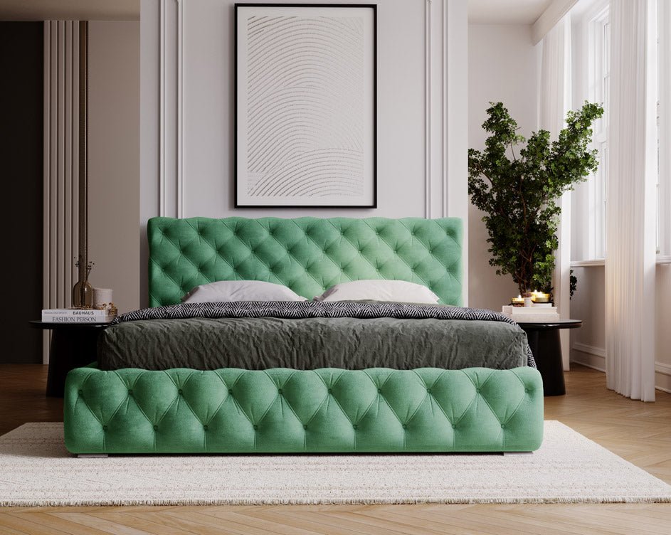 Designer Polsterbett Horizon in Samt mit Stauraum