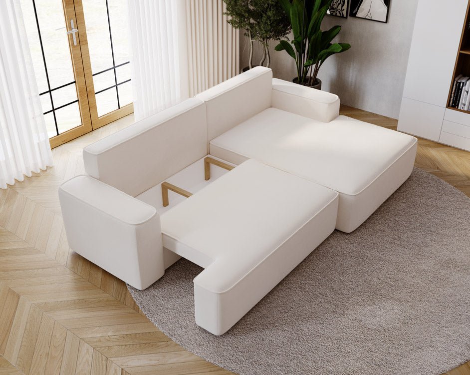 Designer Sofa Fresh in Samt mit Schlaffunktion und Stauraum