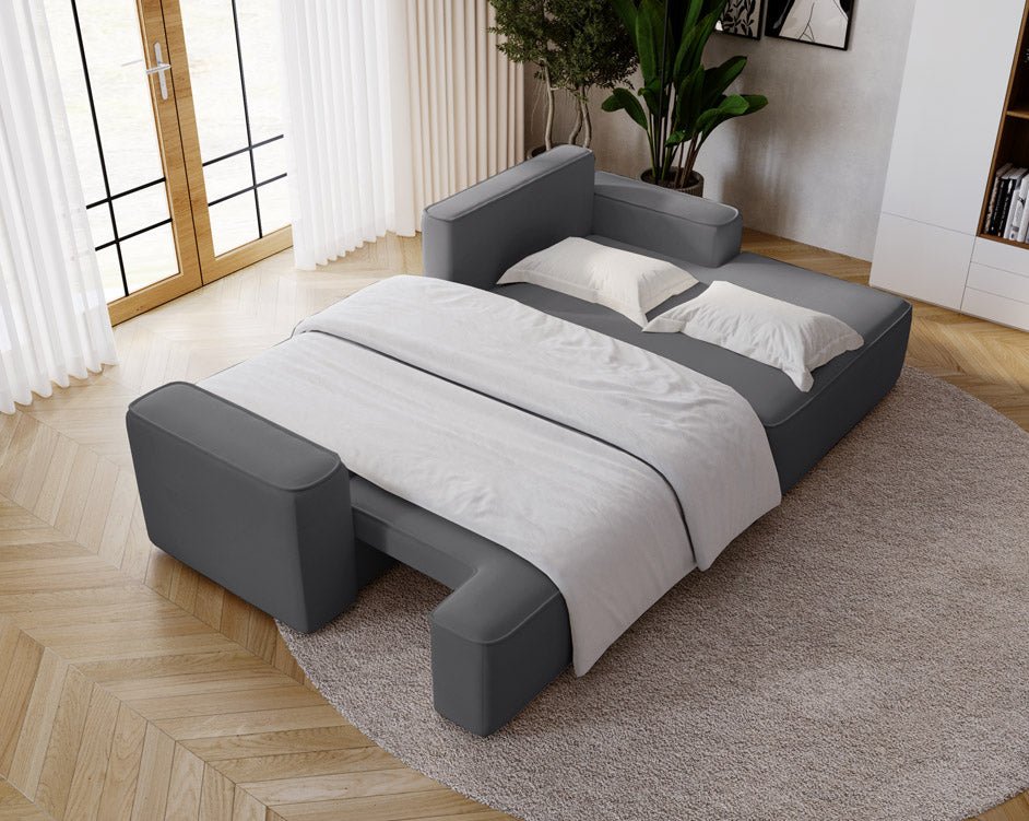 Designer Sofa Fresh in Samt mit Schlaffunktion und Stauraum