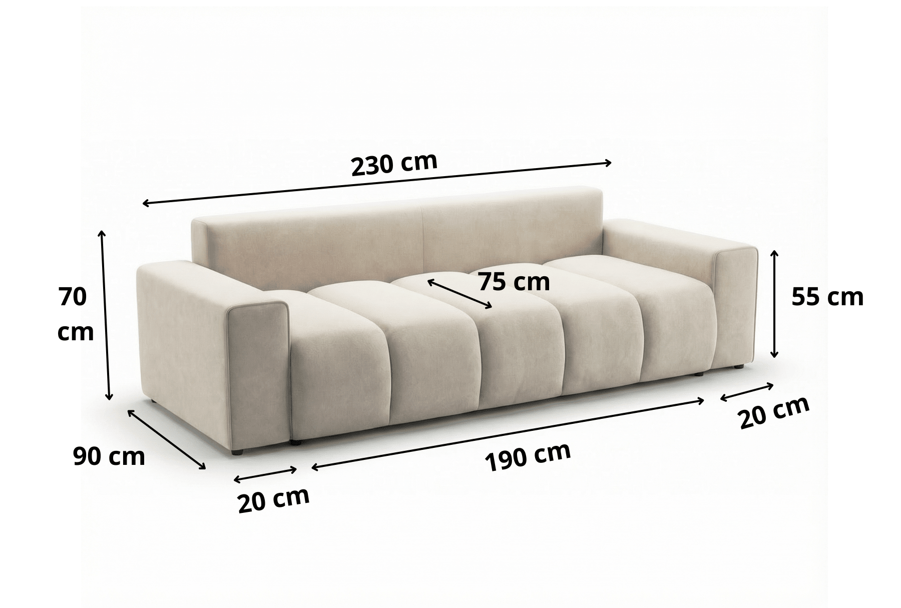 Designer 3 Sitzer Sofa Vena mit Stauraum und Schlaffunktion in Samt