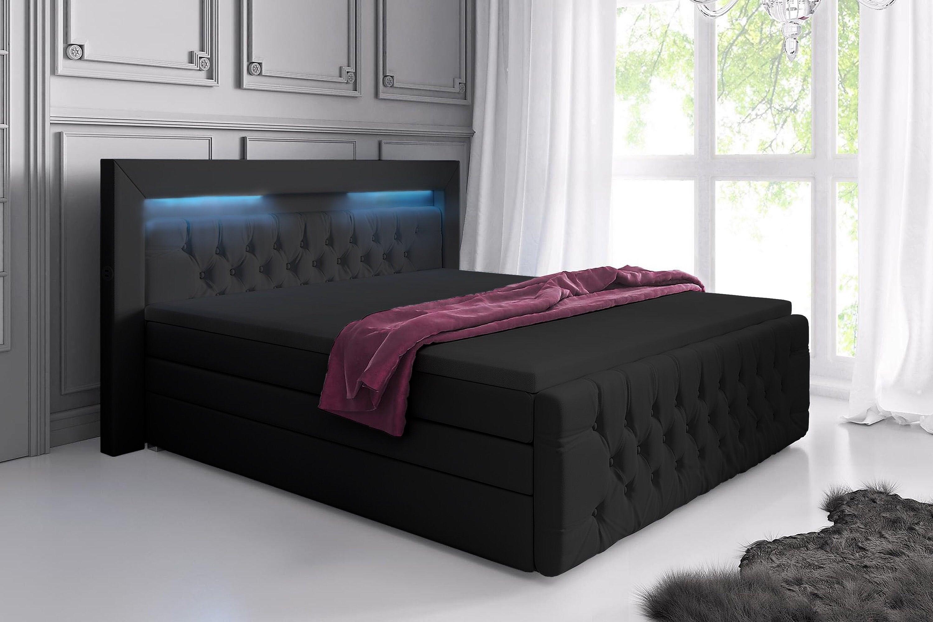 Boxspringbett Sonno mit RGB, USB und Stauraum