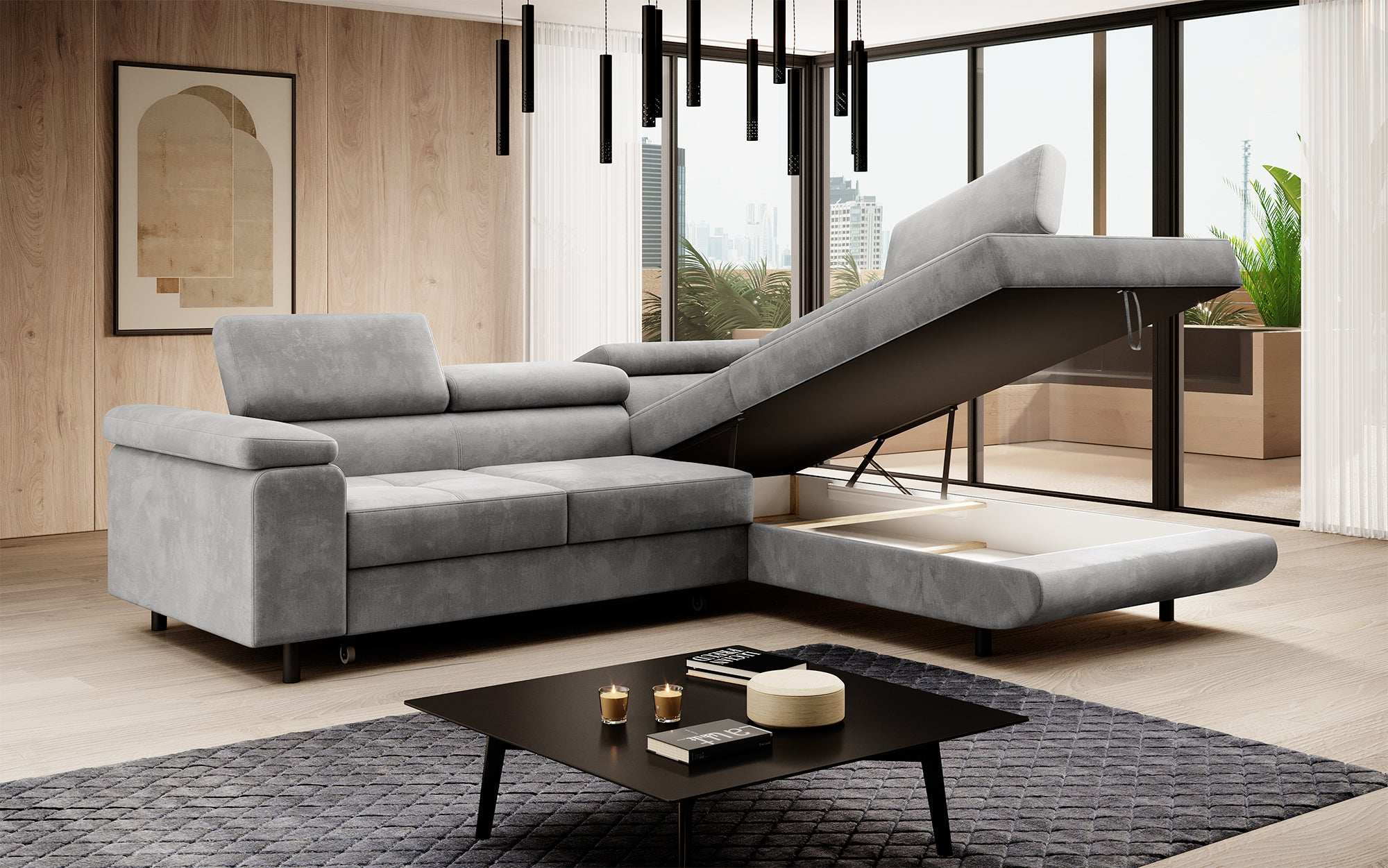 Designer Sofa Costa mit Schlaf- und Klappfunktion aus Samt