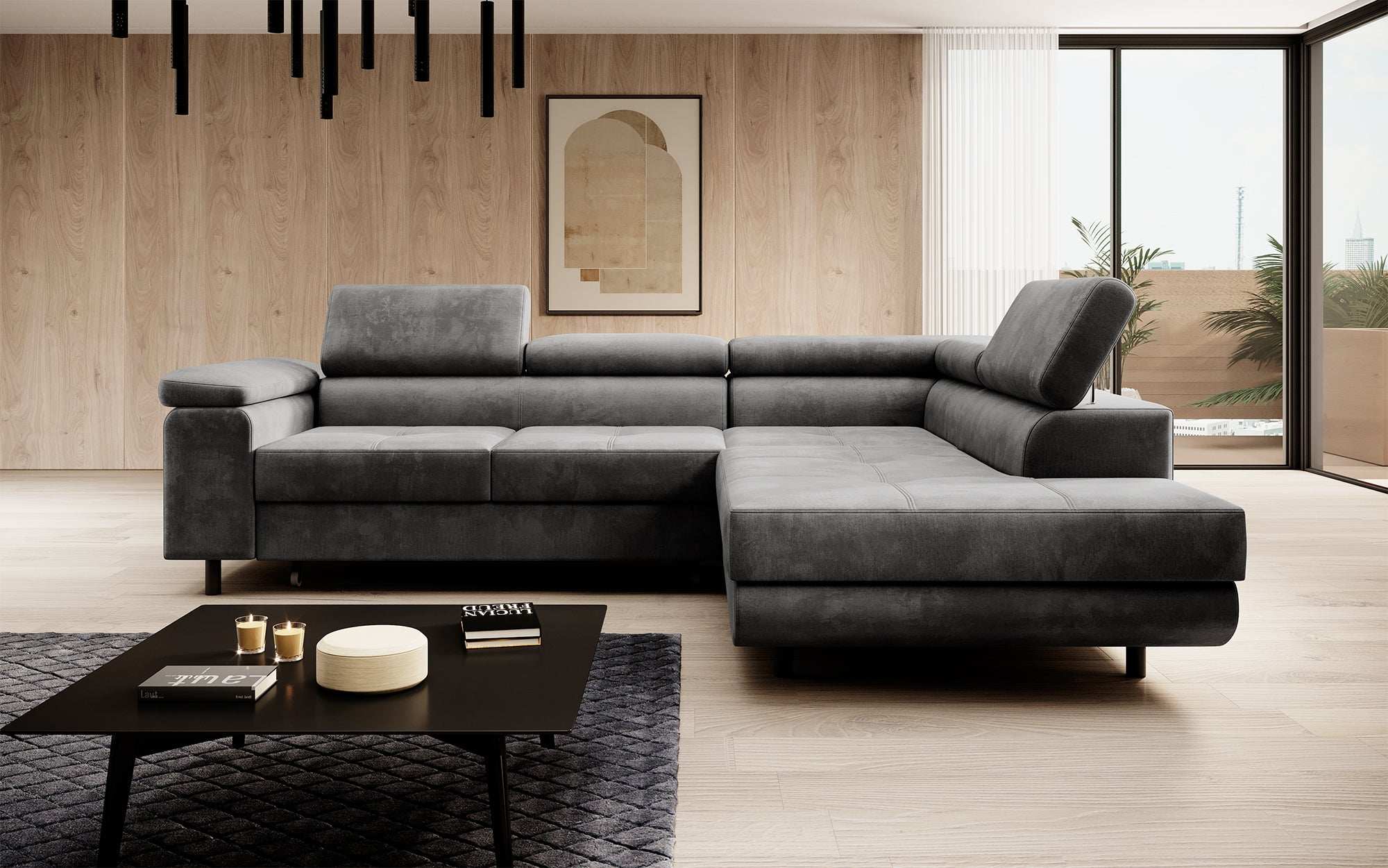 Designer Sofa Costa mit Schlaf- und Klappfunktion aus Samt