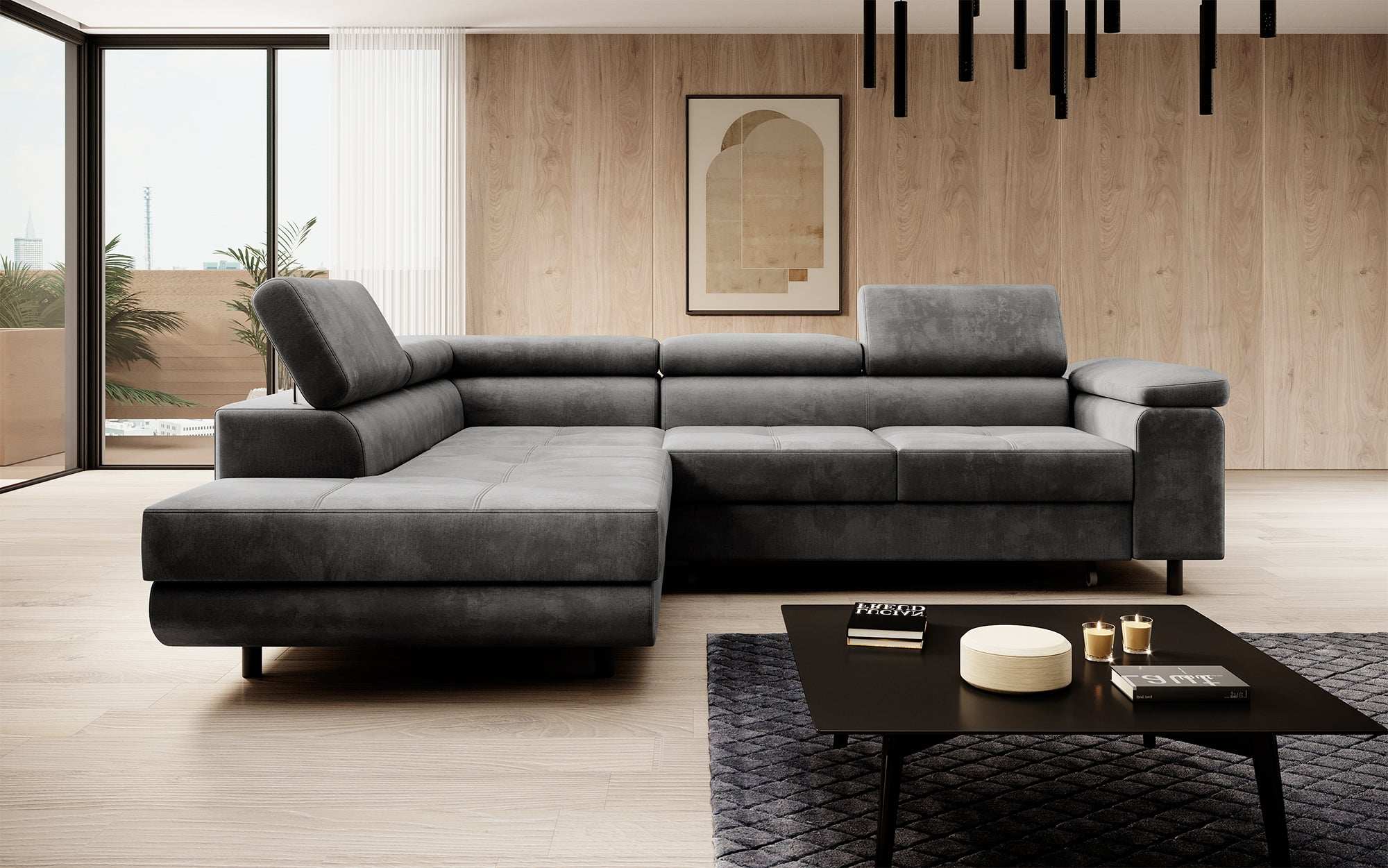 Designer Sofa Costa mit Schlaf- und Klappfunktion aus Samt
