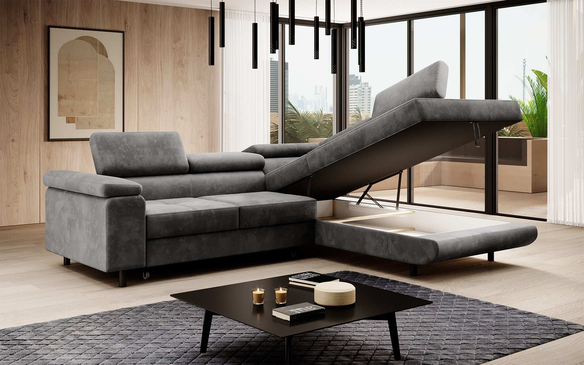 Designer Sofa Costa mit Schlaf- und Klappfunktion aus Samt