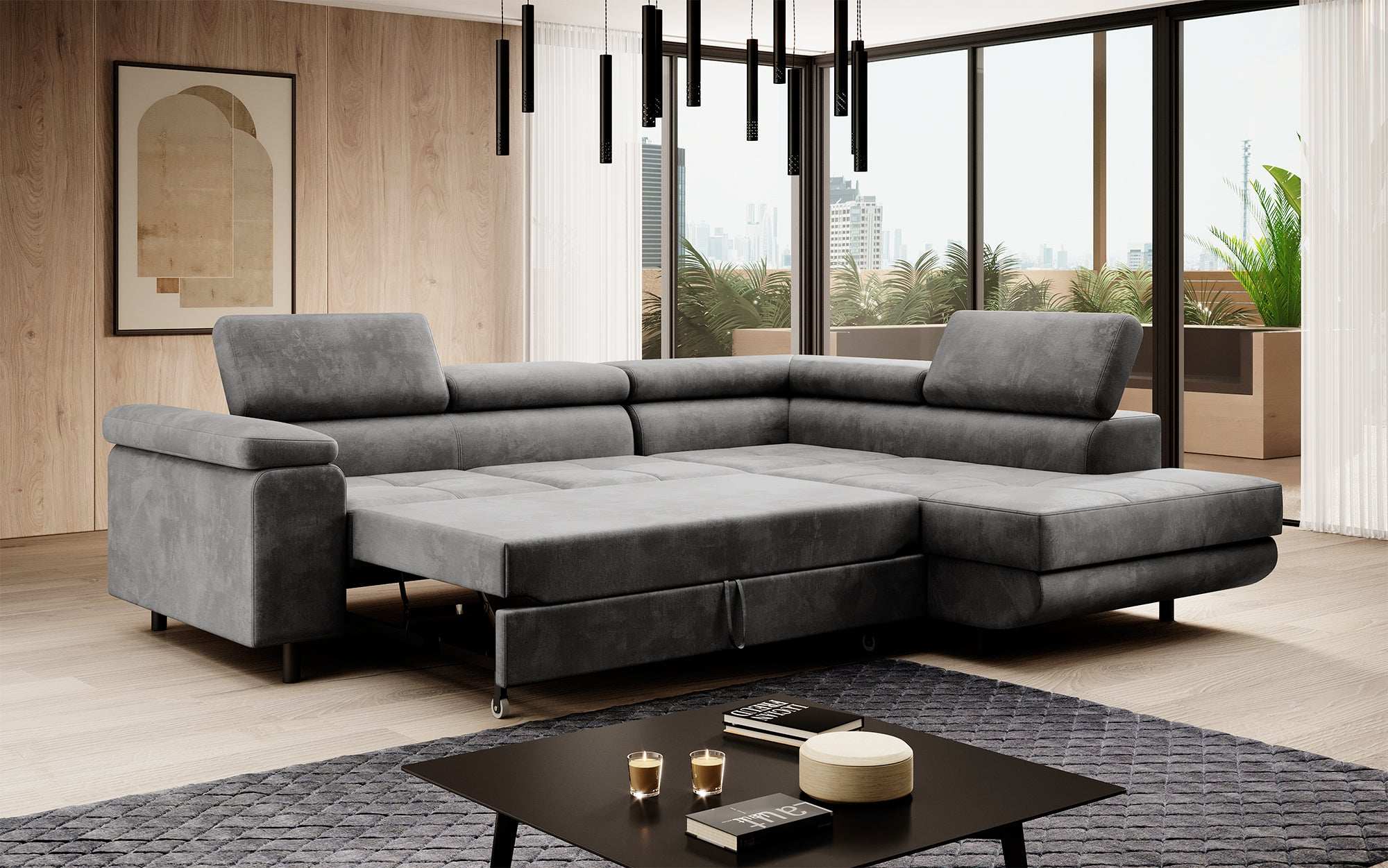 Designer Sofa Costa mit Schlaf- und Klappfunktion aus Samt
