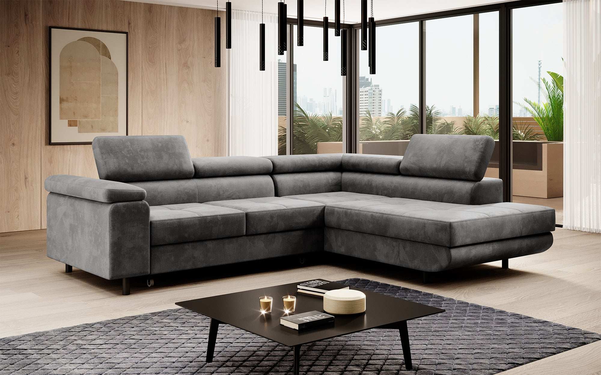 Designer Sofa Costa mit Schlaf- und Klappfunktion aus Samt