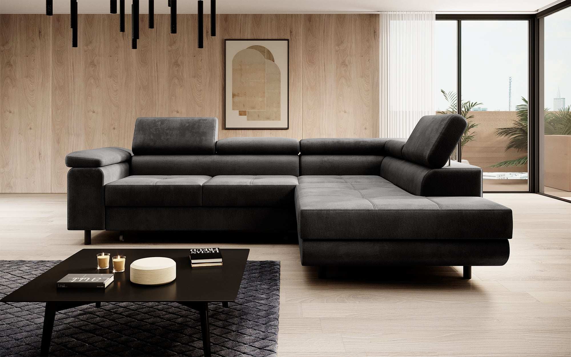 Designer Sofa Costa mit Schlaf- und Klappfunktion aus Samt