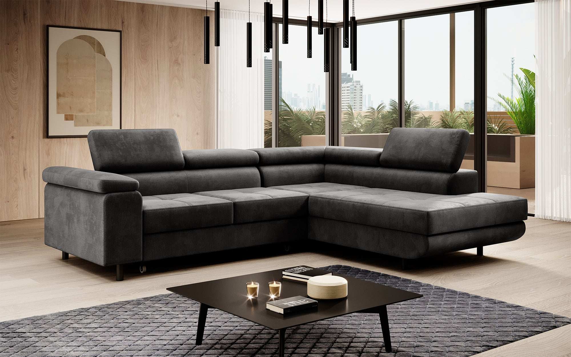 Designer Sofa Costa mit Schlaf- und Klappfunktion aus Samt
