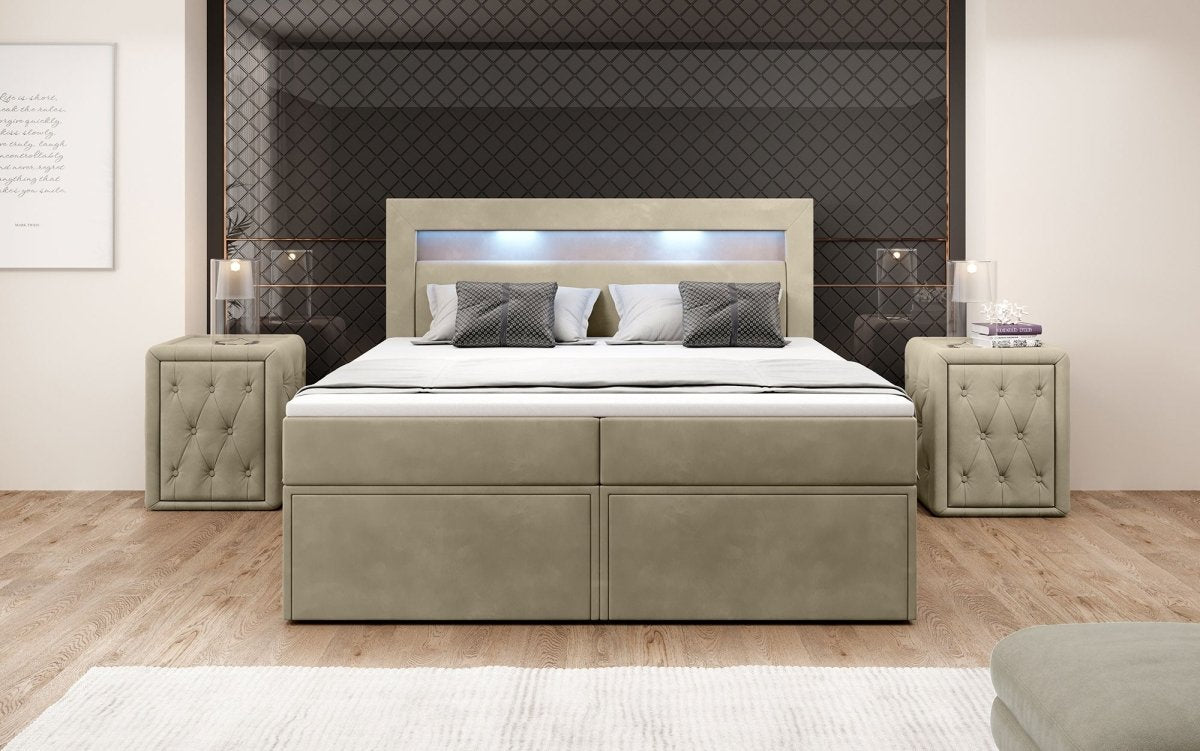 Boxspringbett Amelie mit LED und Stauraum - Luxusbetten24