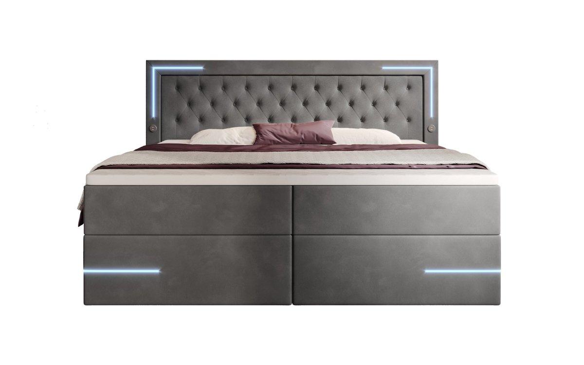 Boxspringbett Carlotta mit LED, Stauraum und USB (Samt) - Luxusbetten24