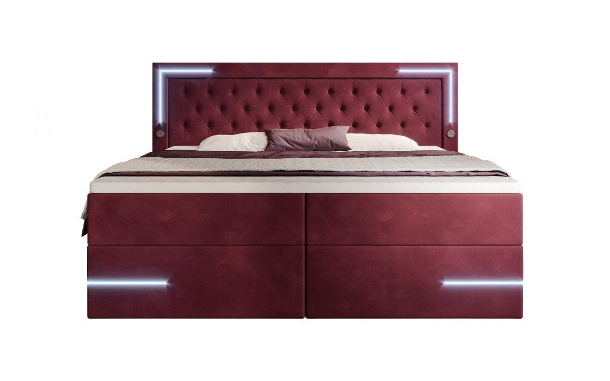 Boxspringbett Carlotta mit LED, Stauraum und USB (Samt) - Luxusbetten24