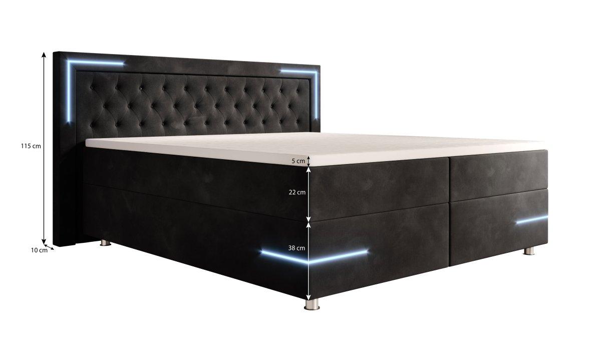 Boxspringbett Carlotta mit LED, Stauraum und USB (Samt) - Luxusbetten24