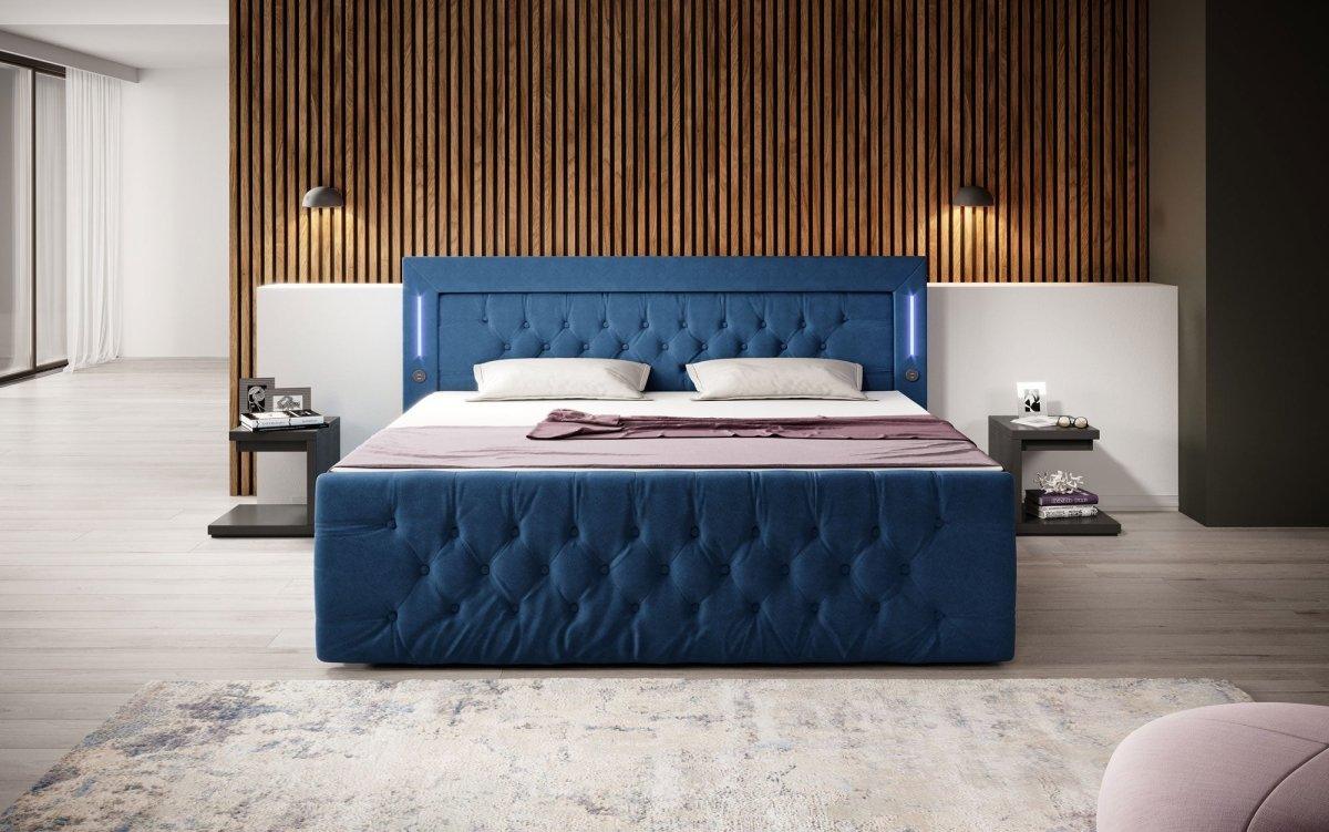 Boxspringbett Charme mit LED, USB und Stauraum (4 Schubladen) - Luxusbetten24