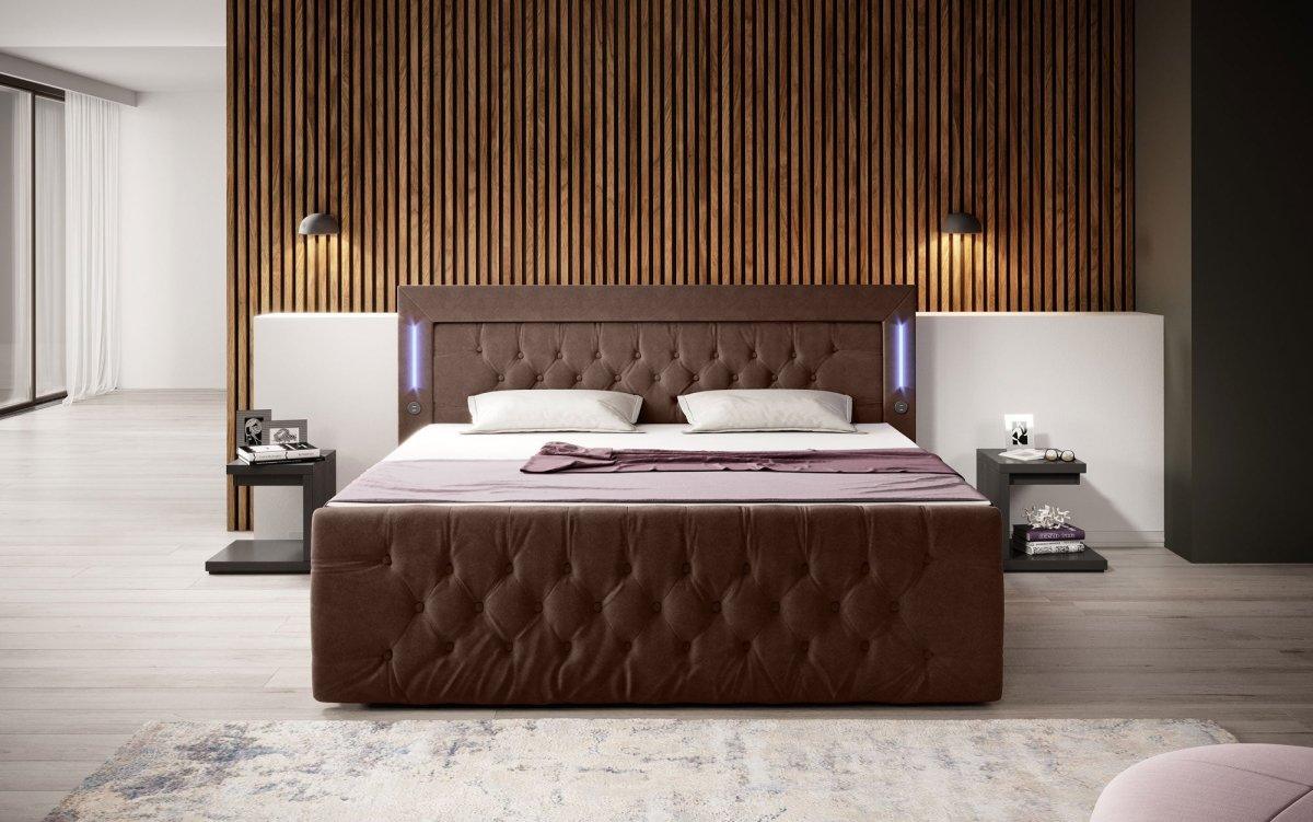 Boxspringbett Charme mit LED, USB und Stauraum (4 Schubladen) - Luxusbetten24