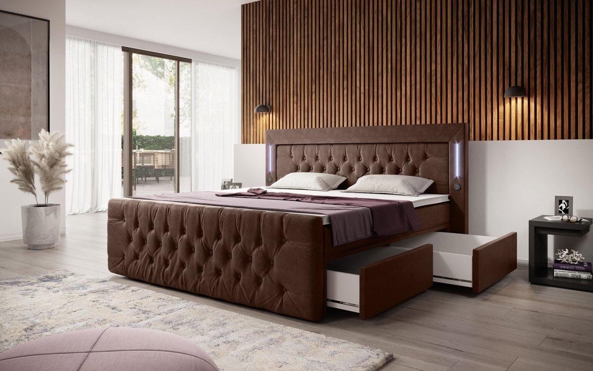 Boxspringbett Charme mit LED, USB und Stauraum (4 Schubladen) - Luxusbetten24