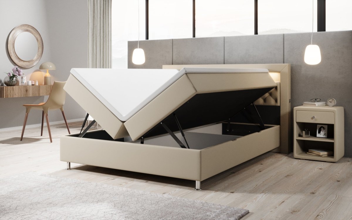 Boxspringbett Tesero mit USB, RGB und Stauraum - Luxusbetten24