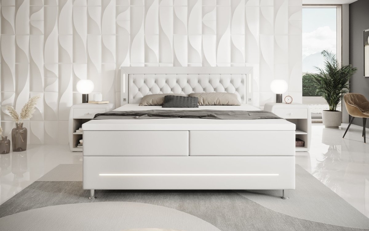 Boxspringbett Verdino mit RGB, USB und Stauraum - Luxusbetten24