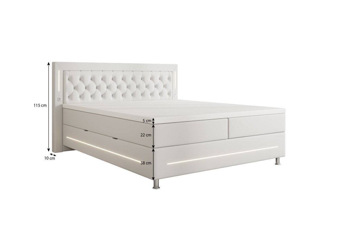 Boxspringbett Verdino mit RGB, USB und Stauraum - Luxusbetten24