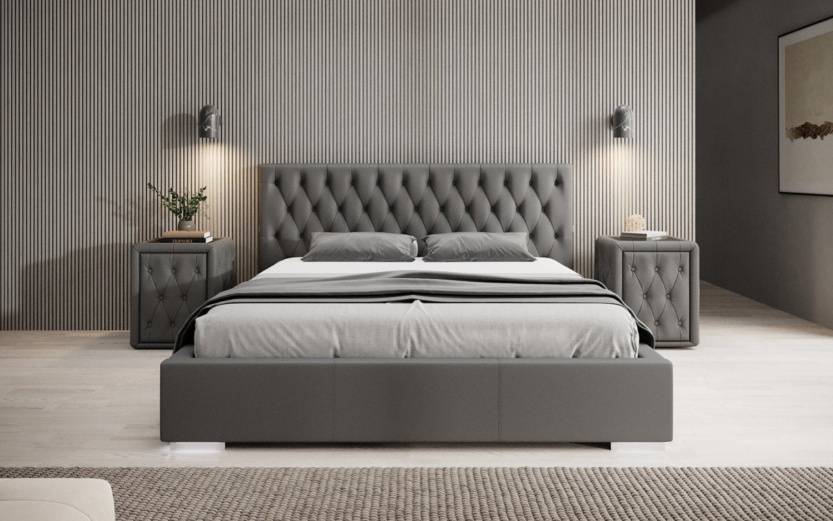 Designer Polsterbett Porto inkl. LED Füßen, USB und Stauraum - Luxusbetten24