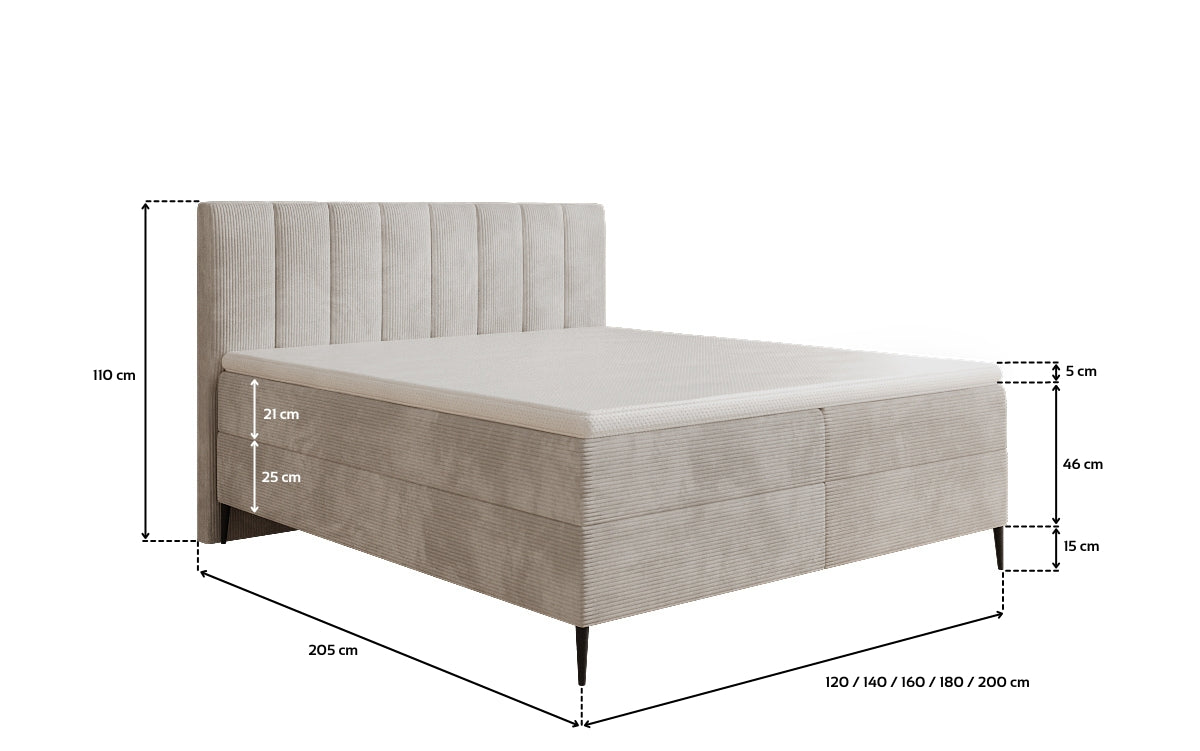 Lucca box spring bed in Corduroy with storage and legs
