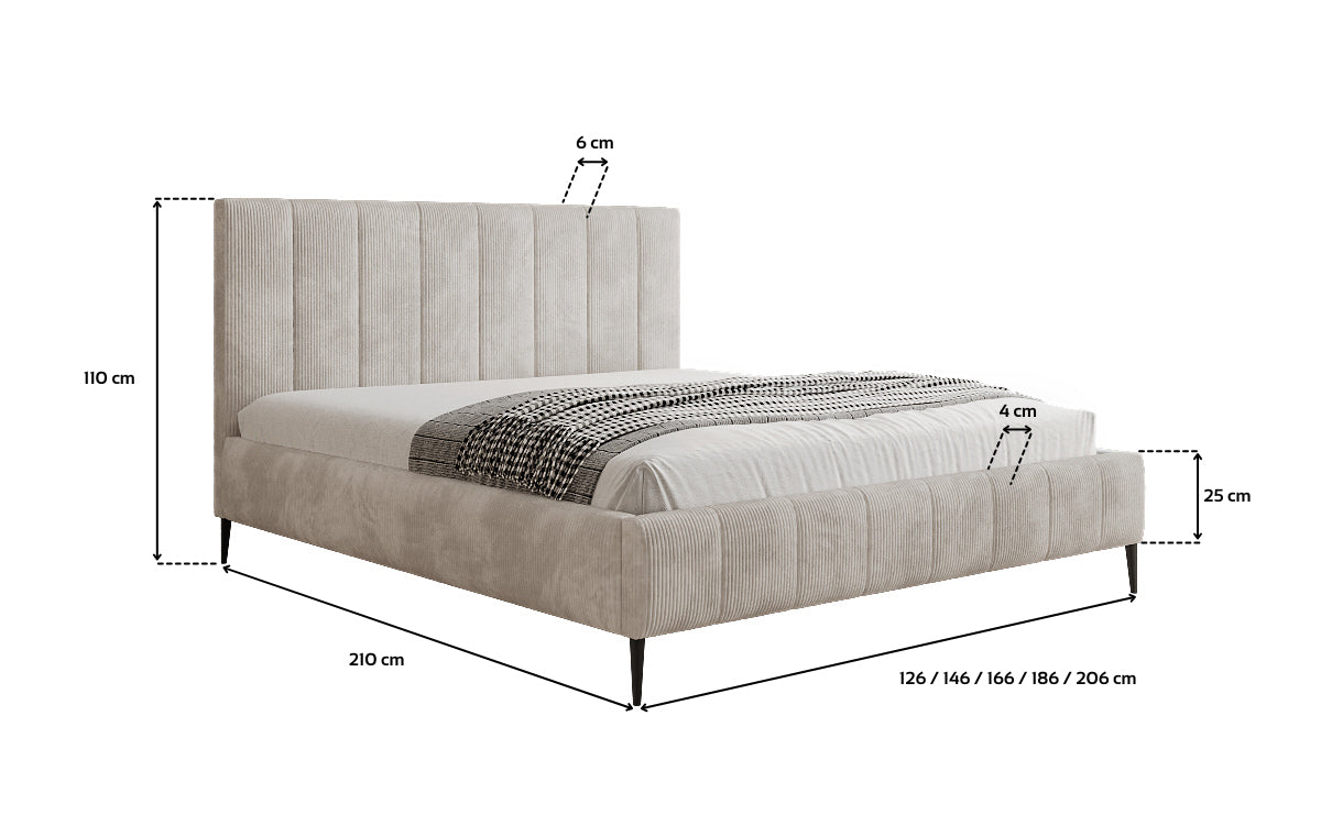 Designer upholstered bed Astrid in Corduroy with storage space