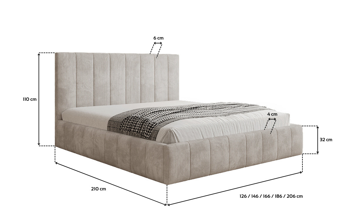 Designer upholstered bed Maja in Corduroy with storage