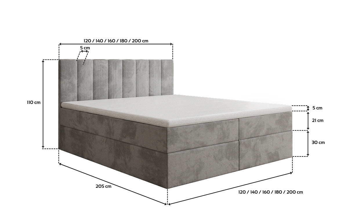 Sofia box spring bed in Corduroy with storage