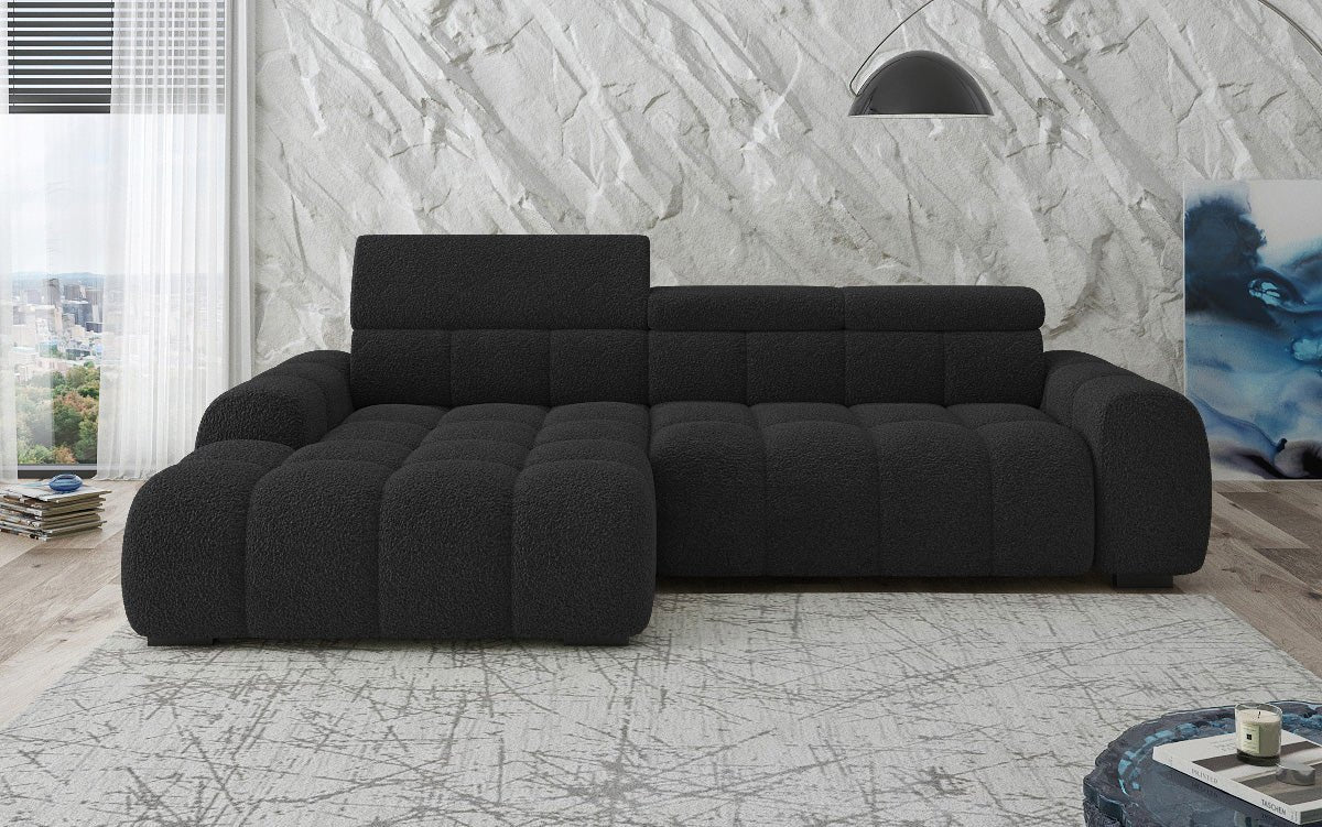 Designer Sofa Elaro L mit elektrischer Sitzerweiterung in Bouclé