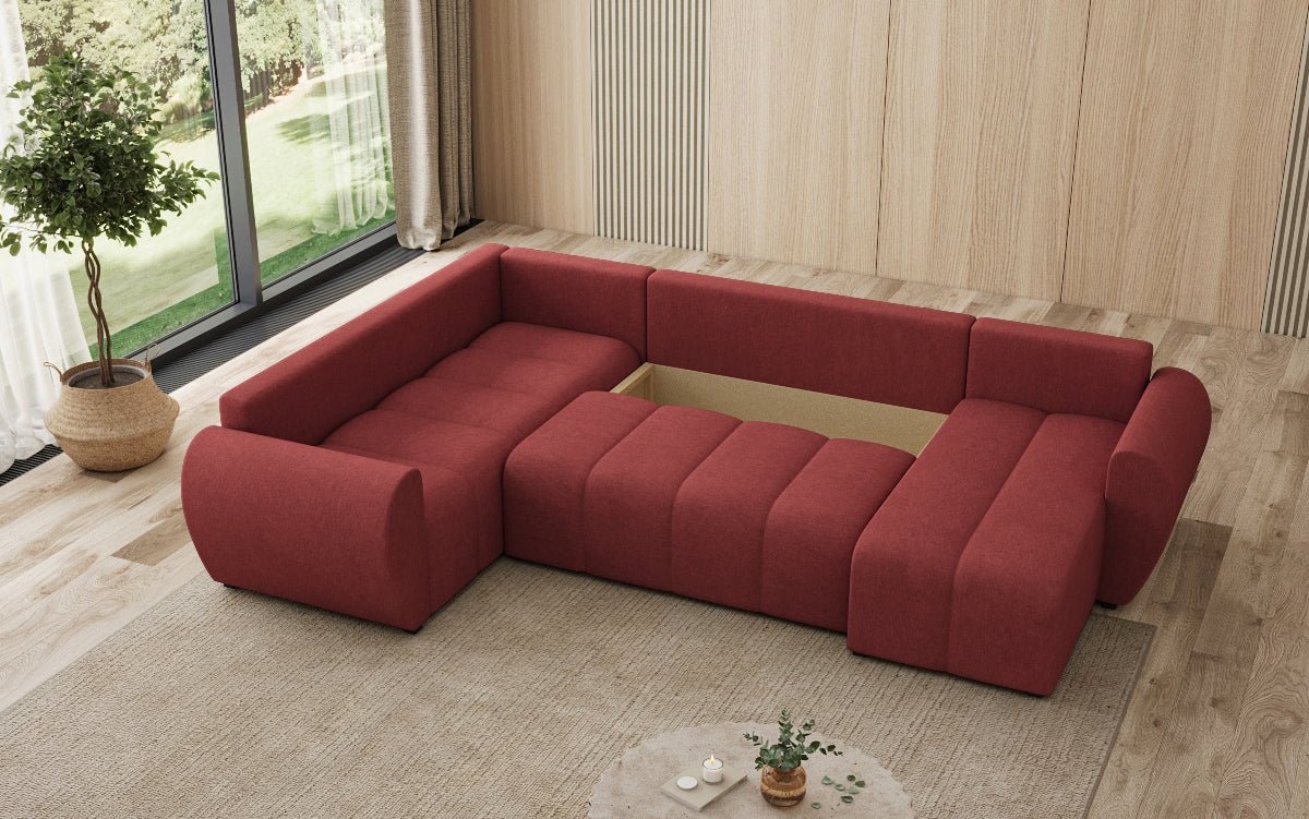 Designer sofa Sorella U with sleeping and folding function in fabric