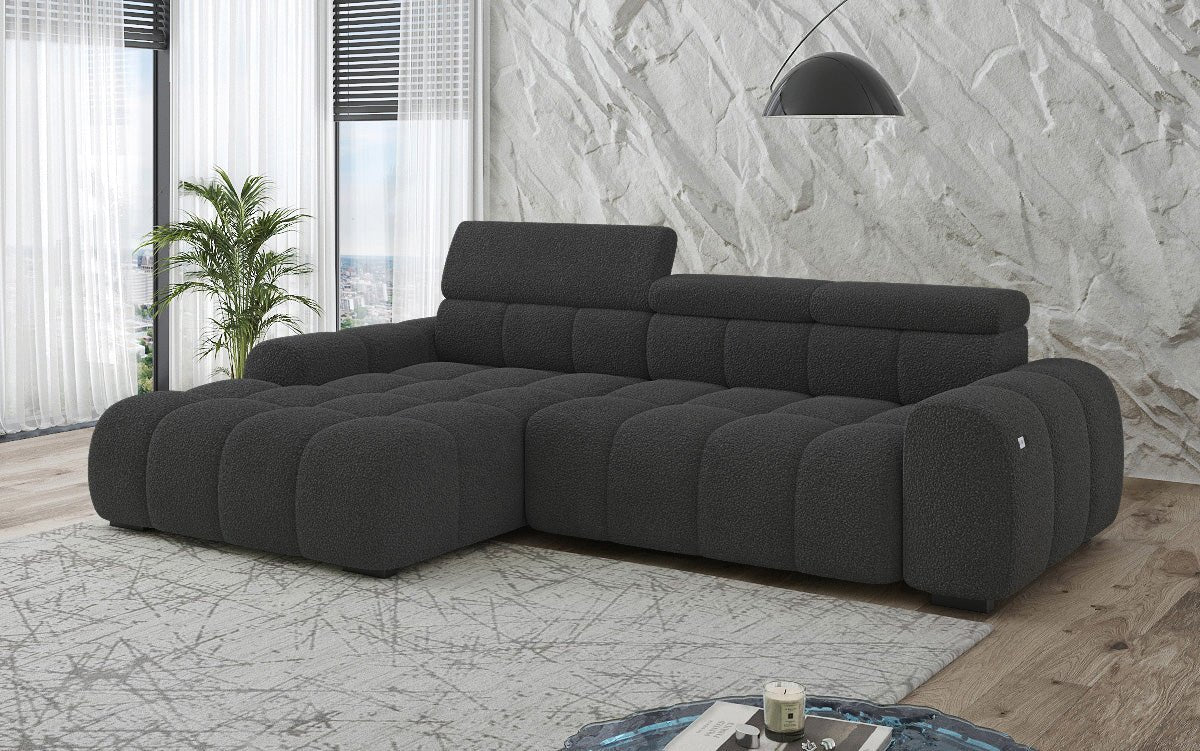 Designer Sofa Elaro L mit elektrischer Sitzerweiterung in Bouclé