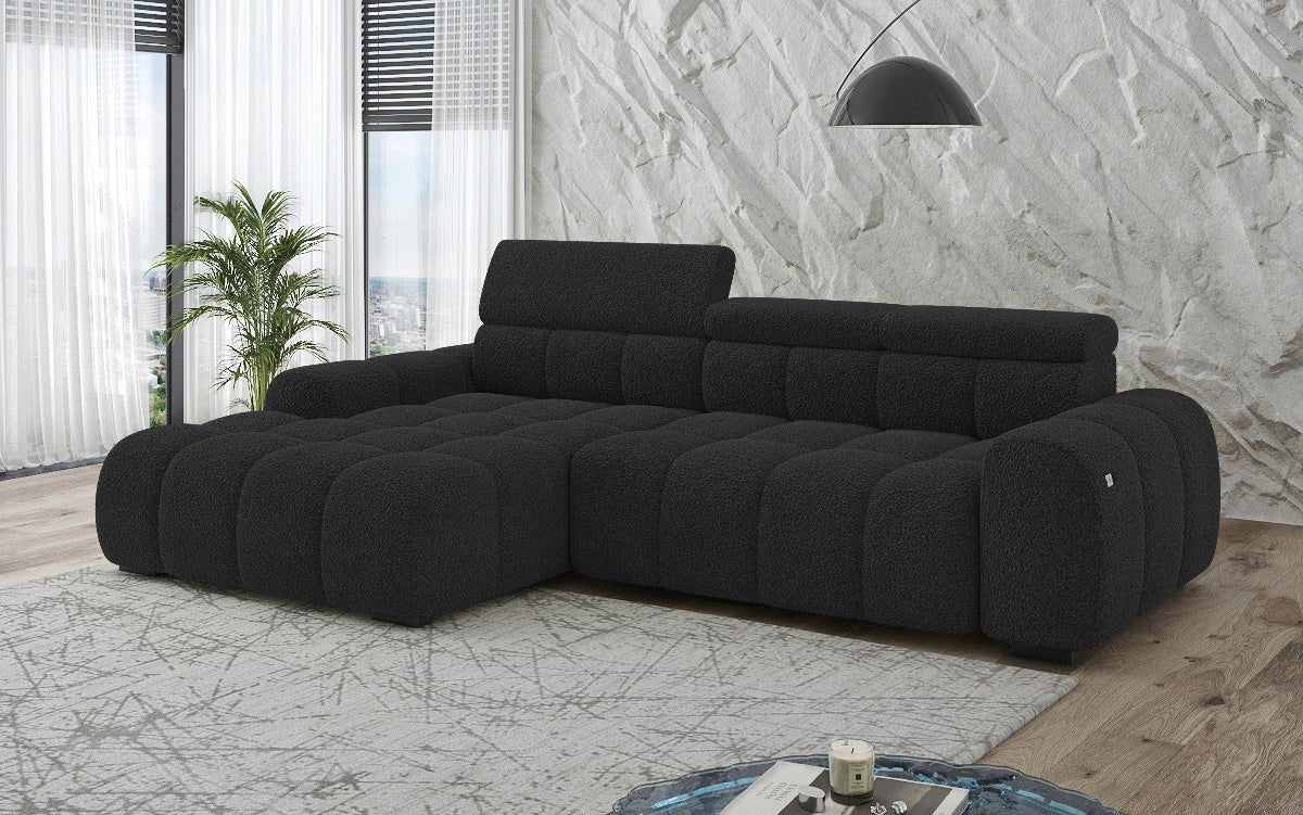 Designer Sofa Elaro L mit elektrischer Sitzerweiterung in Bouclé