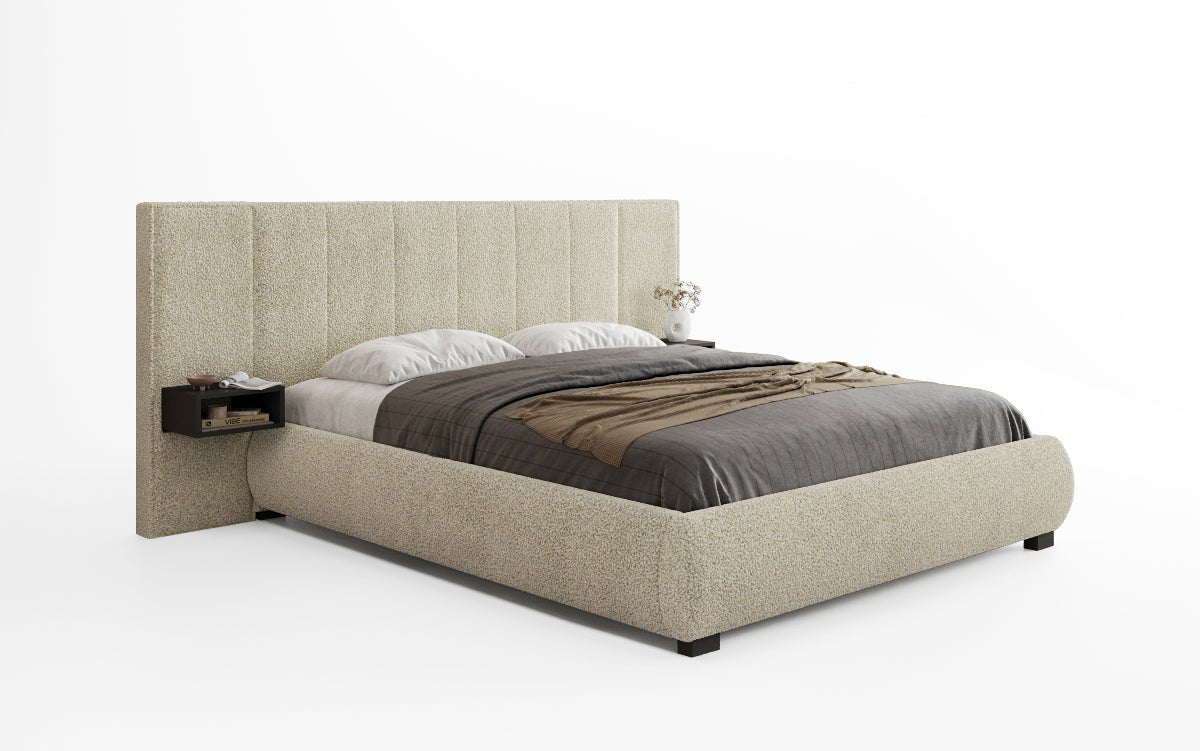 Designer Upholstered Bed Elvara in Bouclé with Storage