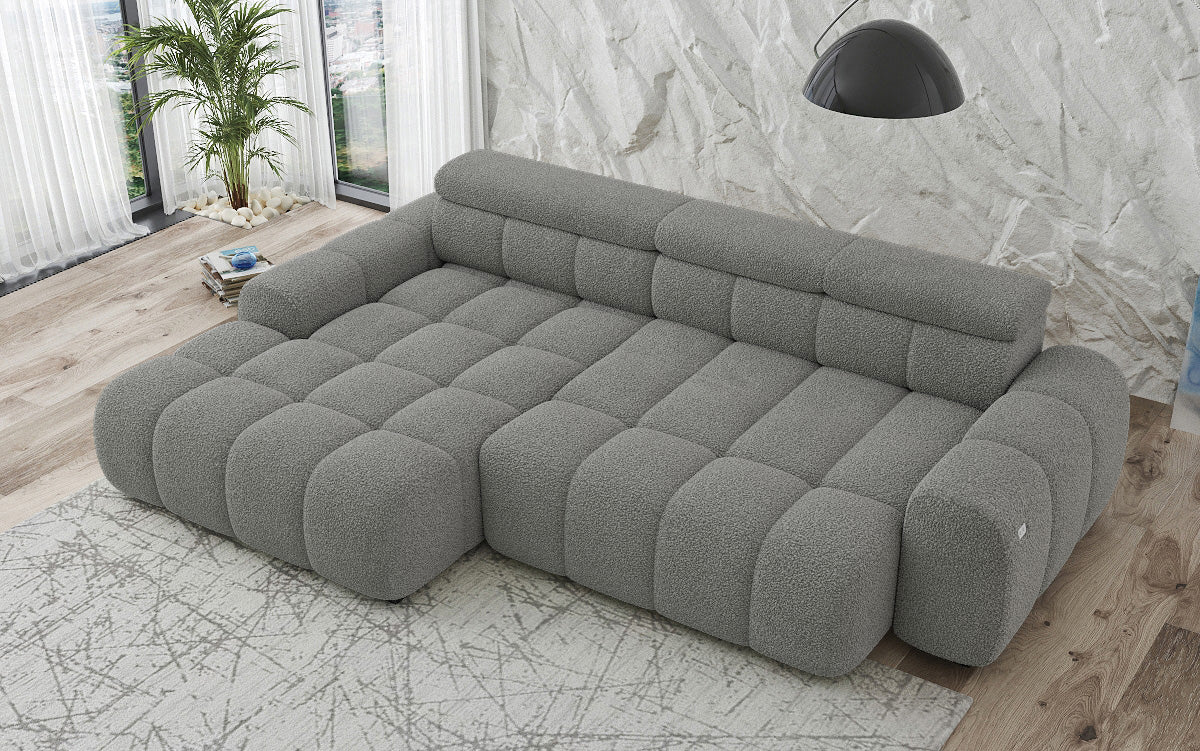 Designer Sofa Elaro L mit elektrischer Sitzerweiterung in Bouclé