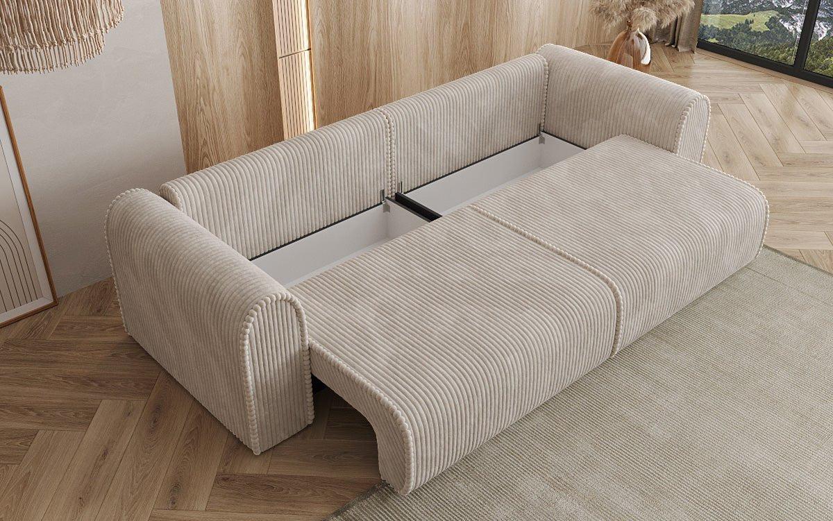 Designer Sofa Big Buddy 3-Seater with Sleeping Function and Storage in Wide Corduroy