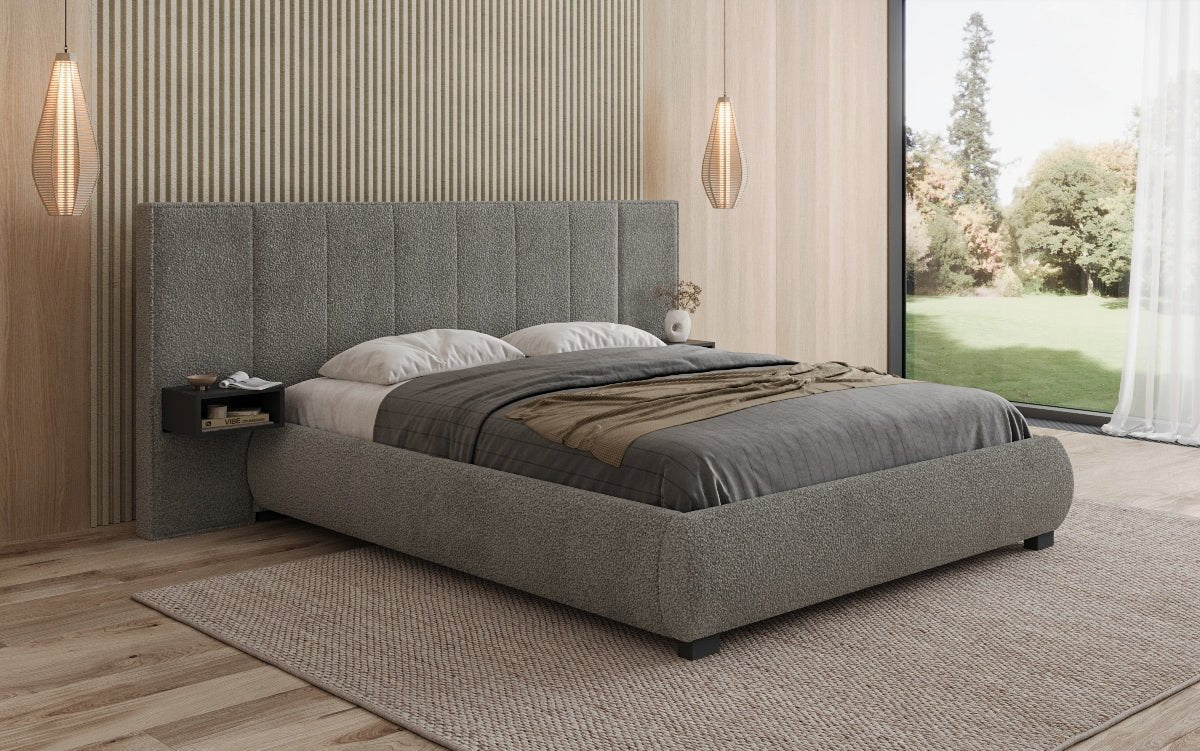 Designer Upholstered Bed Elvara in Bouclé with Storage