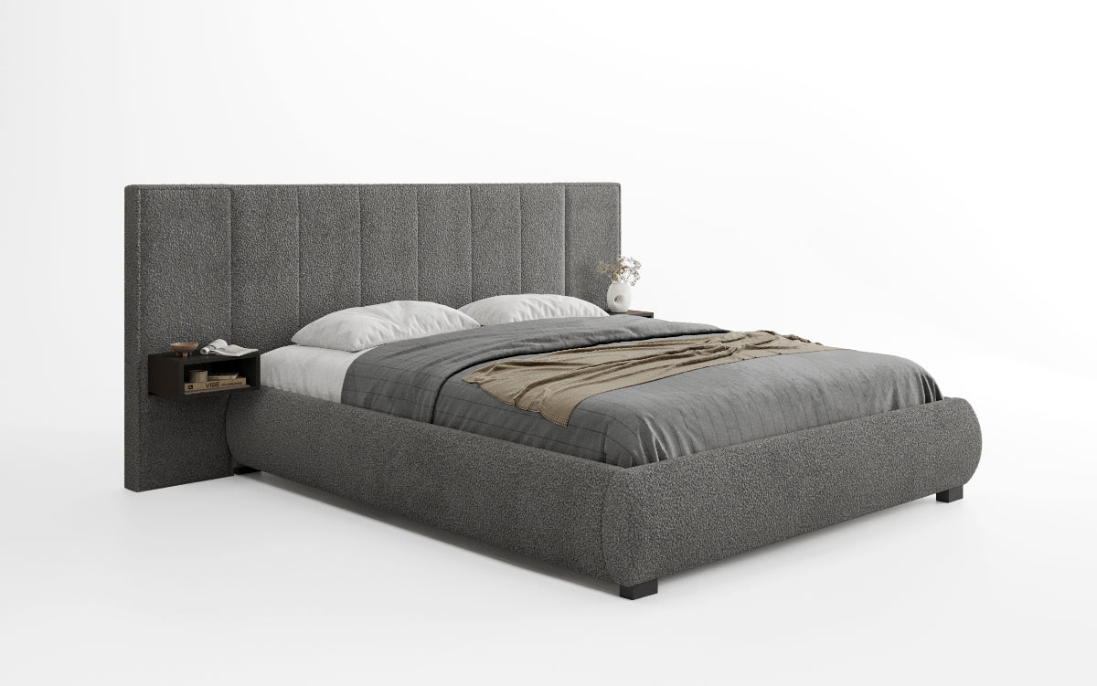 Designer Upholstered Bed Elvara in Bouclé with Storage
