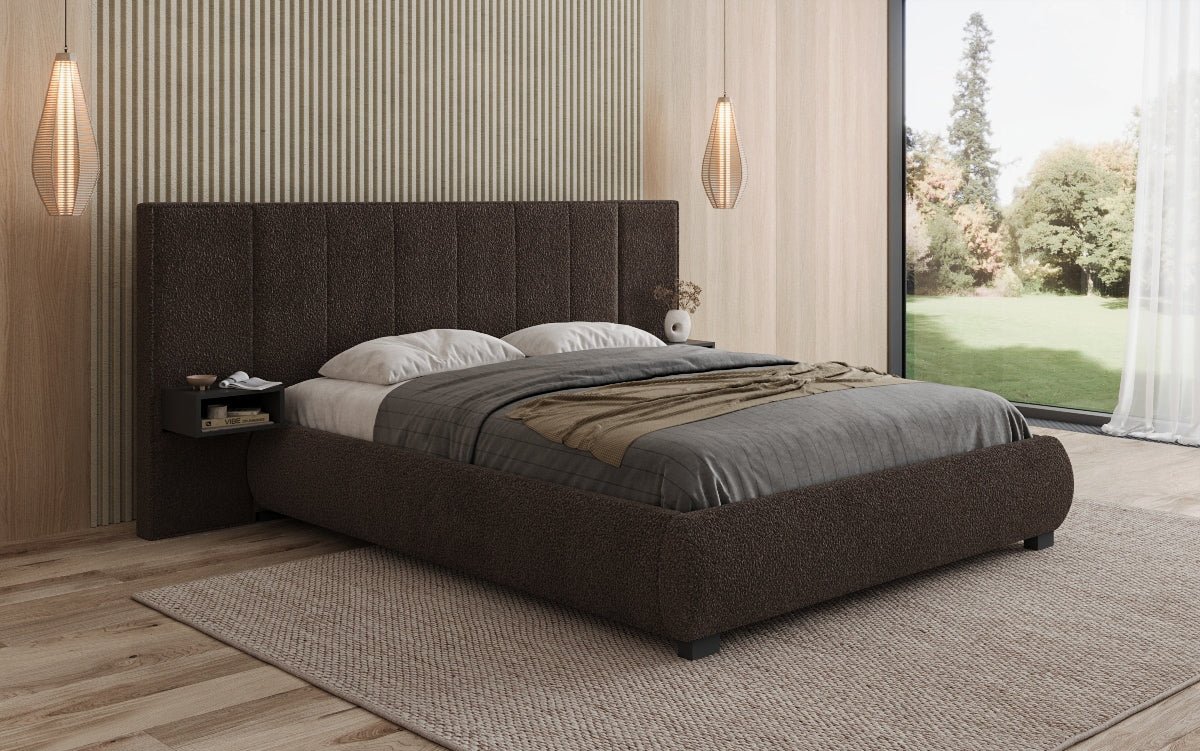 Designer Upholstered Bed Elvara in Bouclé with Storage