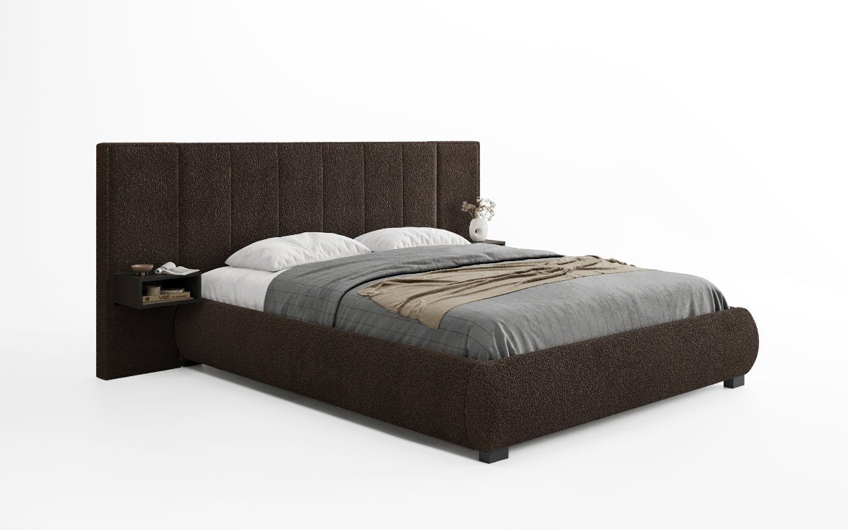 Designer Upholstered Bed Elvara in Bouclé with Storage