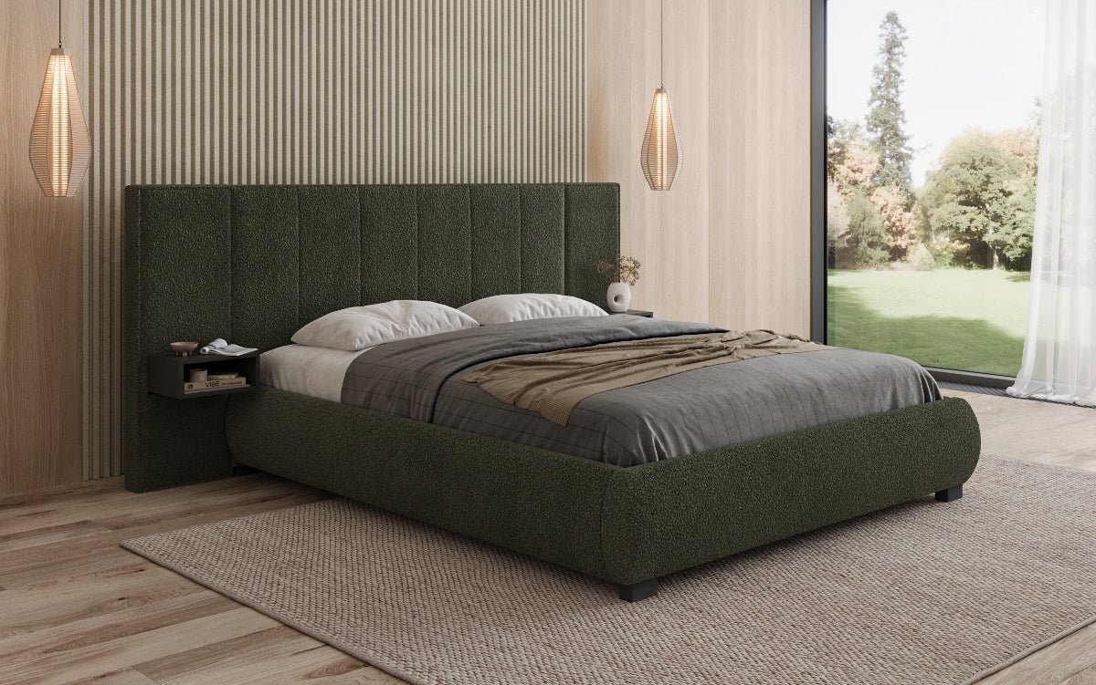 Designer Upholstered Bed Elvara in Bouclé with Storage