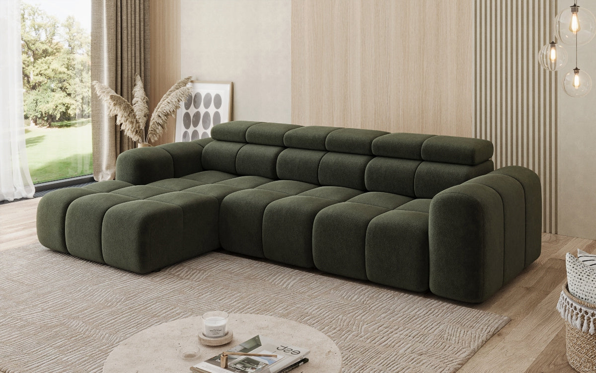 Designer Sofa Mia L mit elektrischer Sitzerweiterung in Chenille