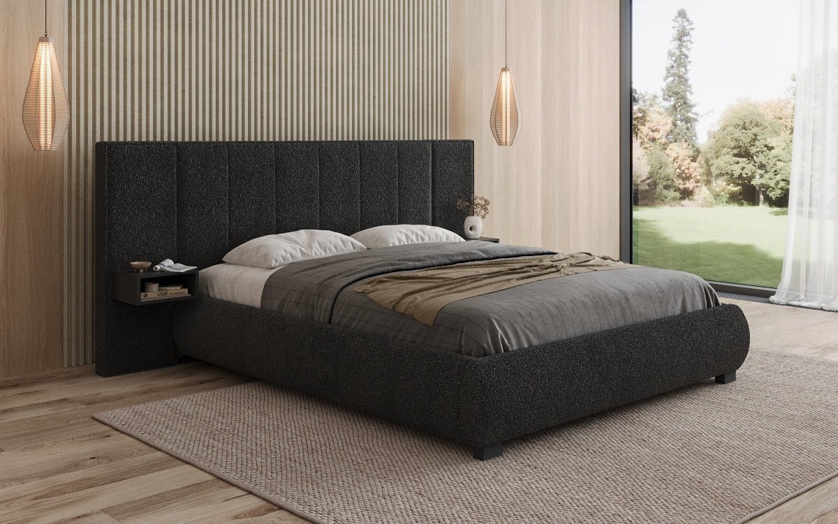 Designer Upholstered Bed Elvara in Bouclé with Storage