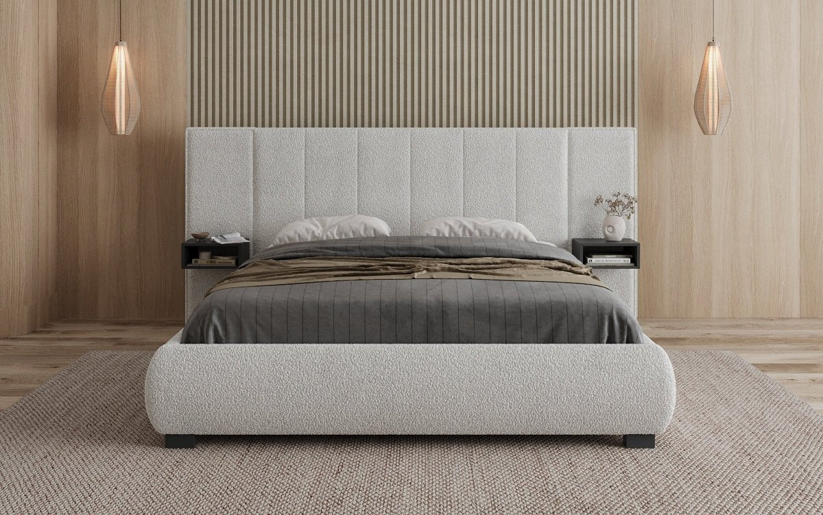 Designer Upholstered Bed Elvara in Bouclé with Storage