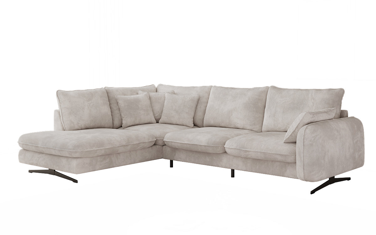 Designer corner sofa Laguna with metal feet in Corduroy